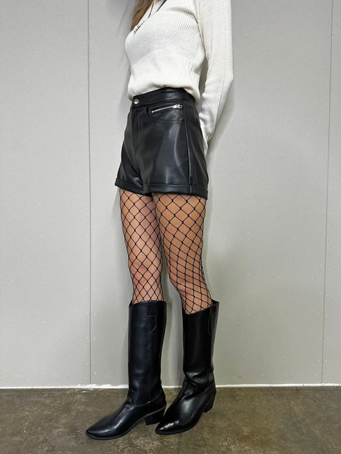 ダブルジップフェイクレザーショートパンツ